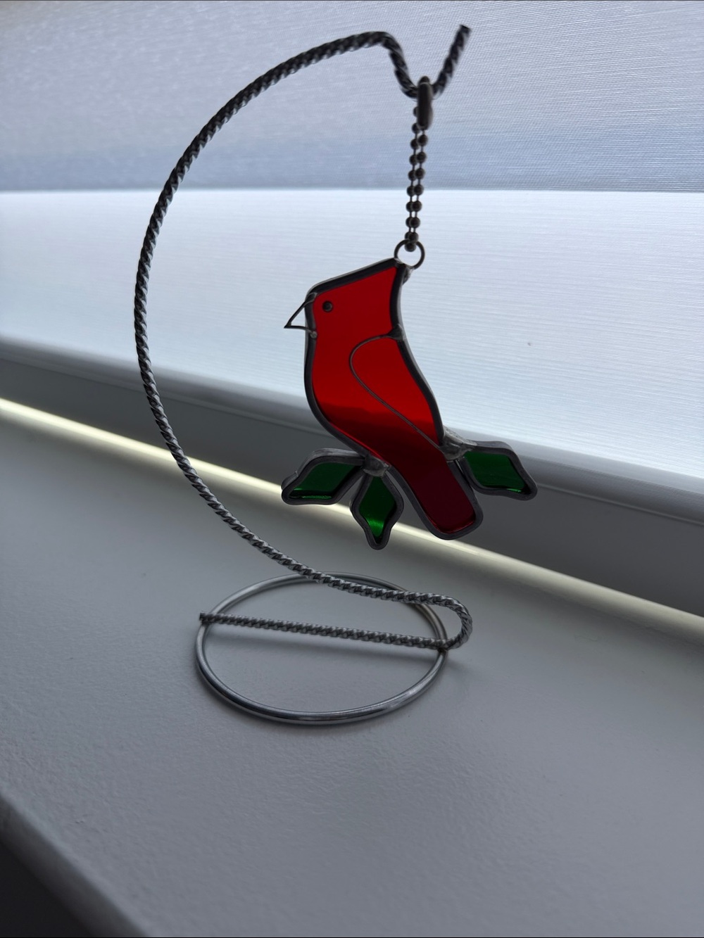 Red Cardinal Bird Stained Glass Ornament